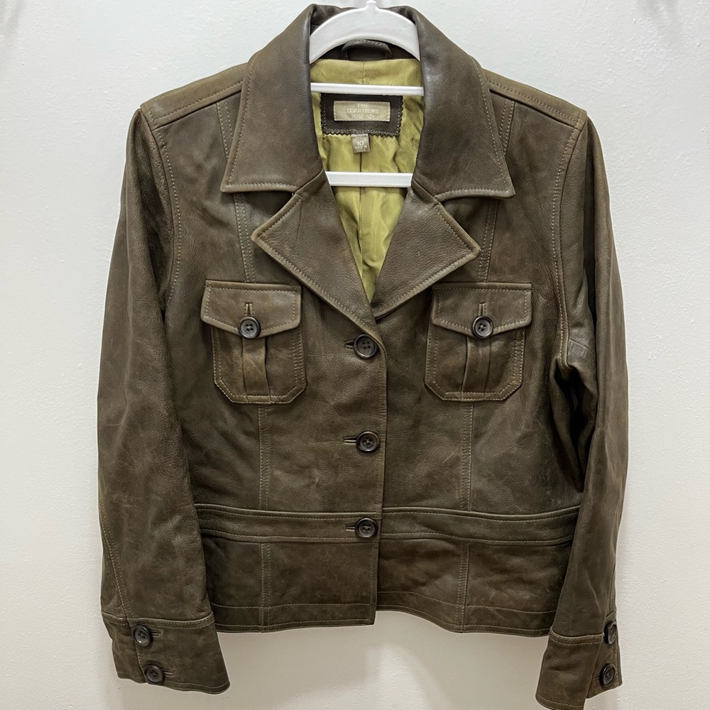 The Territory Ahead Vintage Genuine 100% Leather Jacket Women’s 10 Olive Brown